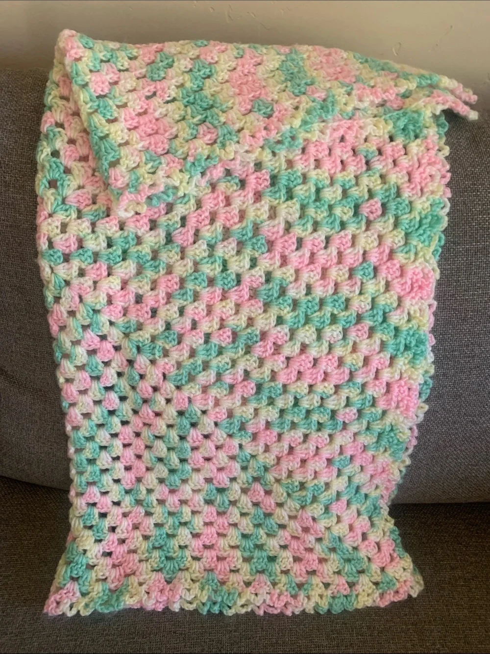 36” x 36” Handmade Crocheted Pastel Blanket Throw - Pink, Mint & Yellow